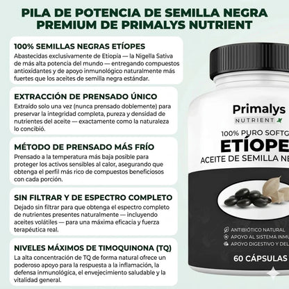 Aceite de Semilla Negra Etíope — La fórmula natural con 4,64% de timoquinona para tu equilibrio interno.